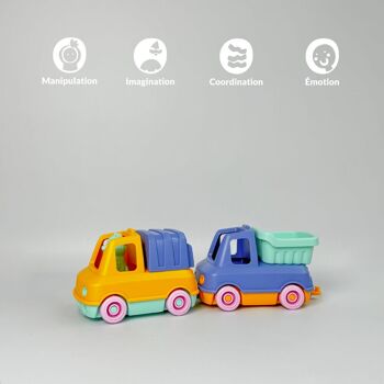 Jouet véhicule, Camion Benne et Poubelle avec figurines, Made in France en plastique recyclé, Cadeau 1-5 ans, Pâques, Multicolores 2