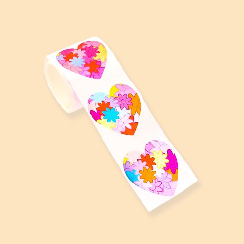 STICKER ON A ROLL - Flower Heart - PET Material