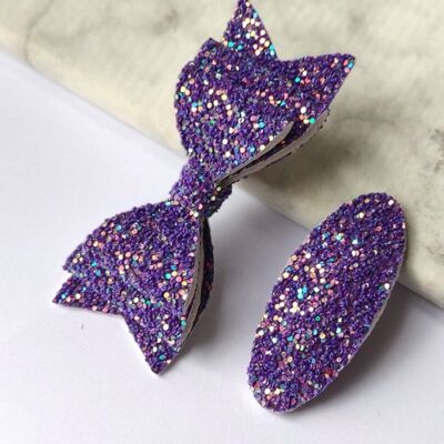 DELUXE DEEP PURPLE BOW AND SNAP - SET OF 2 HAIR CLIPS