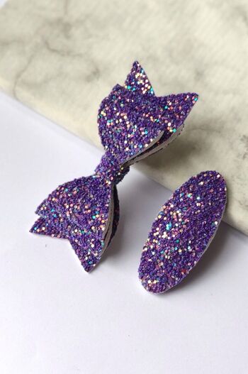 DELUXE DEEP PURPLE BOW AND SNAP - SET OF 2 HAIR CLIPS 1