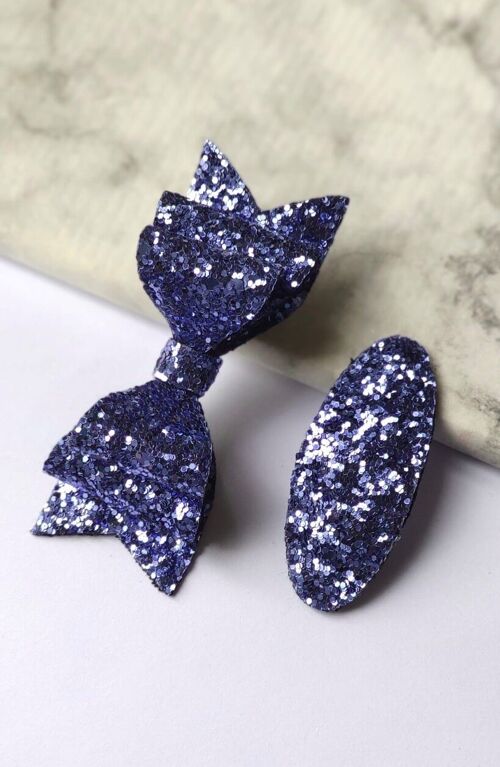 DELUXE ROYAL BLUE BOW AND SNAP - SET OF 2 HAIR CLIPS