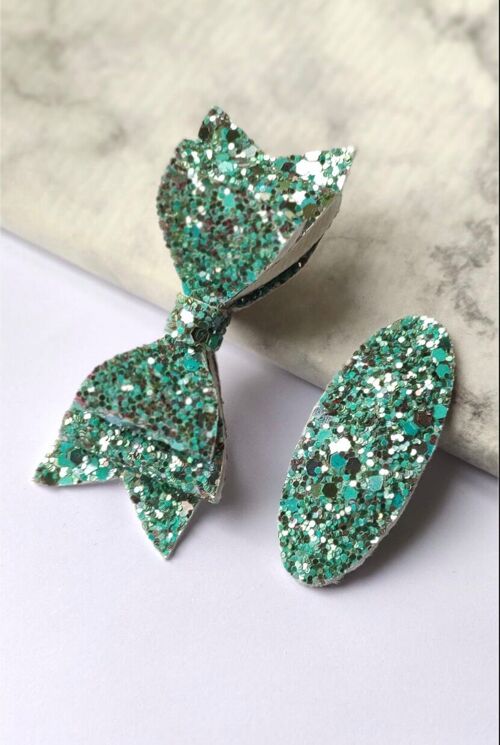 DELUXE MINT BOW AND SNAP - SET OF 2 HAIR CLIPS