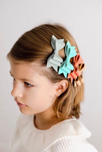 DELUXE MINT BOW AND SNAP - SET OF 2 HAIR CLIPS 2