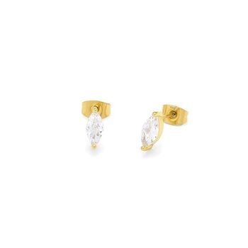 Boucles Oreilles Puce Acier Strass Navette Facetté Griffe 1