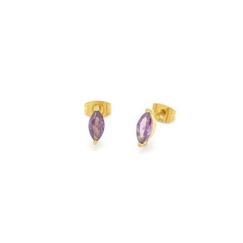 Boucles Oreilles Puce Acier Strass Navette Facetté Griffe 2