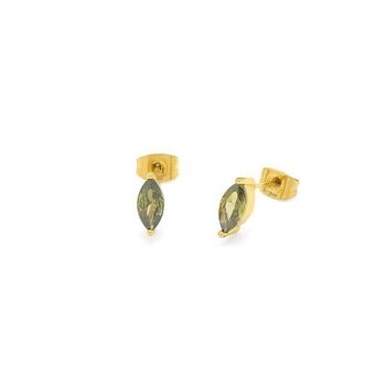 Boucles Oreilles Puce Acier Strass Navette Facetté Griffe 5