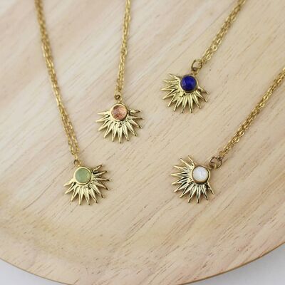 Sun necklace in gold stainless steel and natural stone