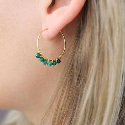 Mini hoop earrings in stainless steel and natural stones, stone earrings for women