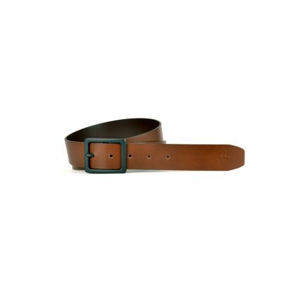 Modern smooth effect leather belt - Cognac