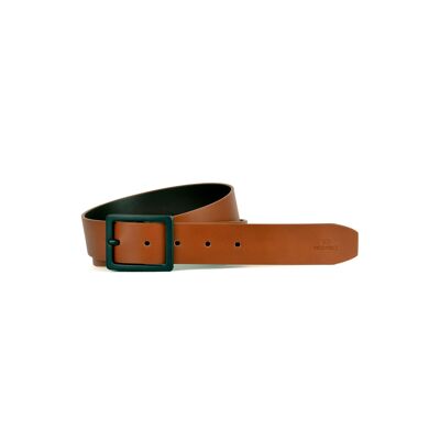 Modern smooth effect leather belt - Glazed Brown