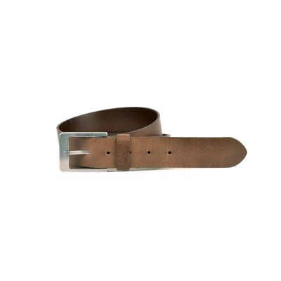 Modern raw effect leather belt - Cognac