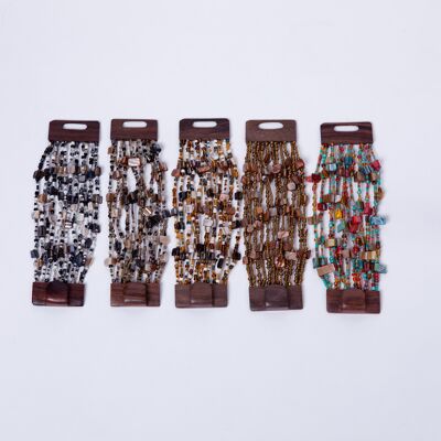 Beaded cuff bracelets and wooden clasp-Jasmine