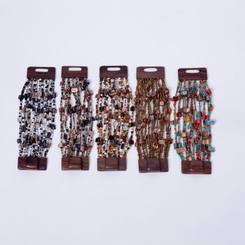 Bracelets manchettes perles et fermoir bois-Jasmine