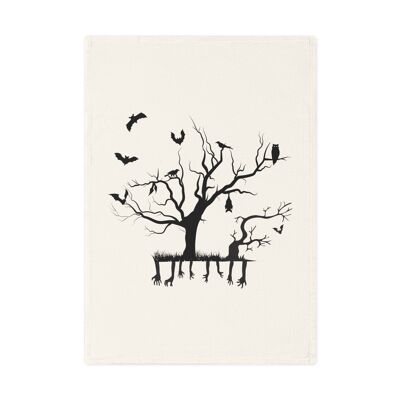 Spaventoso Halloween rami di albero pipistrelli uccelli Strofinaccio in cotone biologico, 50 x 70 cm, asciugamano da cucina ecologico, asciugamano da bagno