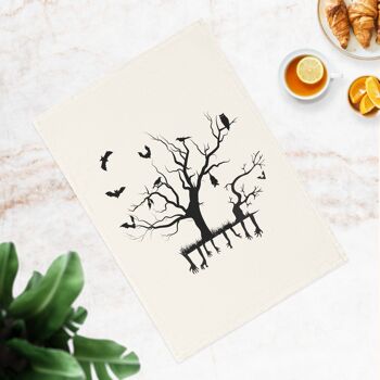 Effrayant branches d’arbres d’Halloween chauves-souris oiseaux Torchon en coton biologique, 50 x 70 cm, torchon de cuisine écologique, torchon de salle de bain 3