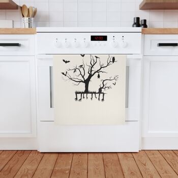 Effrayant branches d’arbres d’Halloween chauves-souris oiseaux Torchon en coton biologique, 50 x 70 cm, torchon de cuisine écologique, torchon de salle de bain 4