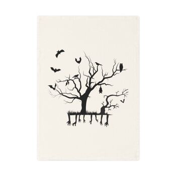 Effrayant branches d’arbres d’Halloween chauves-souris oiseaux Torchon en coton biologique, 50 x 70 cm, torchon de cuisine écologique, torchon de salle de bain 5