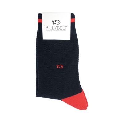 Piqué knit socks - Navy and red