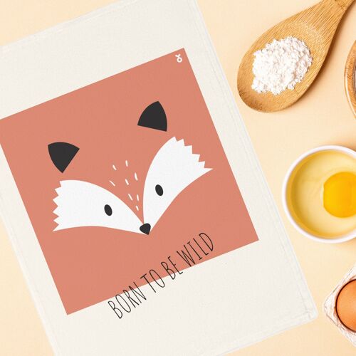 Cute fox kitchen tea towel gift for Christmas or Birthday,  Born to be wild