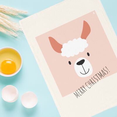 Cute Llama kitchen tea towel for Christmas decoration or as a birthday gift. 🎉🥂