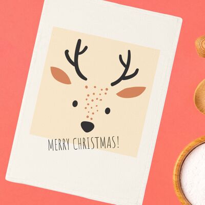 Lindo regalo de toalla de té de algodón orgánico de cocina de ciervos para Navidad o cumpleaños, Feliz Navidad