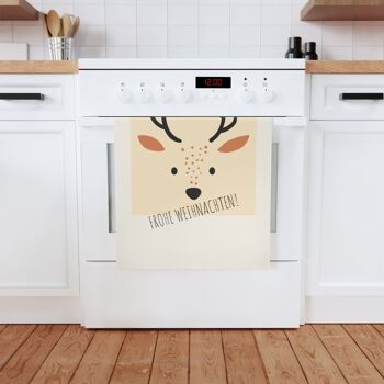 Cadeau mignon de torchon en coton biologique de cuisine de cerf pour Noël ou anniversaire, Joyeux Noël 4