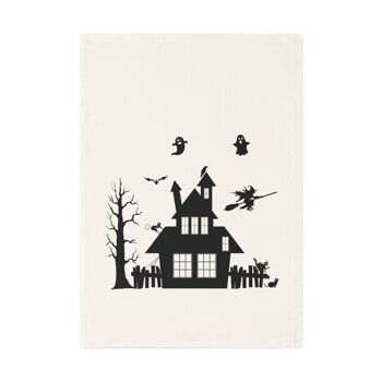 Ghost House Scary Halloween Torchon en coton biologique, 50 x 70 cm, torchon de cuisine écologique, torchon de salle de bain 5