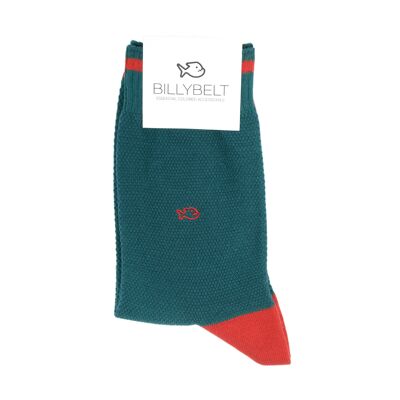 Piqué knit socks - Peacock blue and red