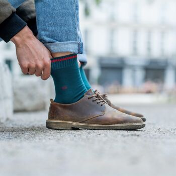 Chaussettes en maille piqué - Bleu Paon et rouge 3