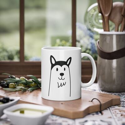 Lindo perro Husky taza, blanco, 325 ml / 11 oz Taza de café, taza de té para niños, niños, taza de cachorros para amantes de los perros, dueños de perros