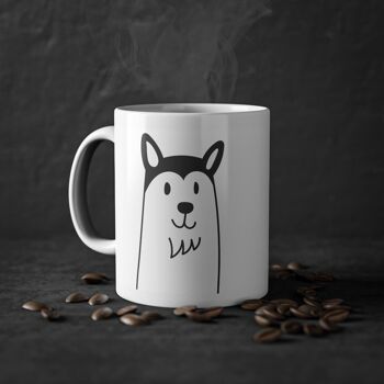 Tasse mignonne de chien Husky, blanc, 325 ml / 11 oz Tasse à café, tasse à thé pour enfants, enfants, tasse de chiots pour les amoureux des chiens, propriétaires de chiens 2