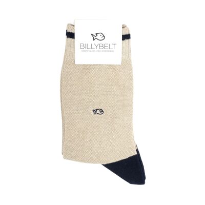Pique knit socks - Heather beige and Navy
