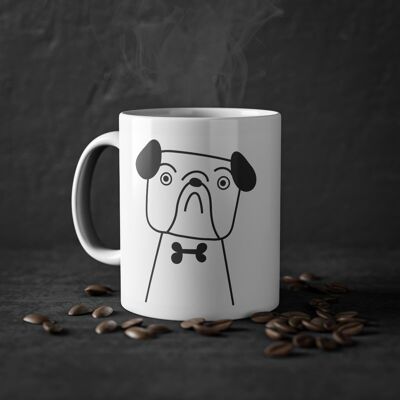 Lindo perro Bulldog taza, blanco, 325 ml / 11 oz Taza de café, taza de té para niños, niños, taza de cachorros para amantes de los perros, dueños de perros