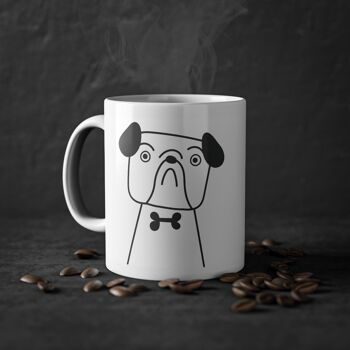 Tasse mignonne de bouledogue de chien, blanc, 325 ml / 11 oz tasse de café, tasse de thé pour des enfants, enfants, tasse de chiots pour des amoureux de chien, propriétaires de chien 1