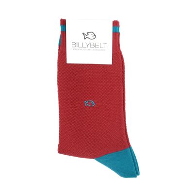 Piqué knit socks - Red and petrol blue