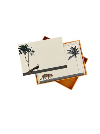 Ensemble de cartes pour notes « Strutting Peacock Prowling Leopard » de la ménagerie de Darwin avec enveloppes vernies 1