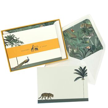 Ensemble de cartes pour notes « Strutting Peacock Prowling Leopard » de la ménagerie de Darwin avec enveloppes vernies 3
