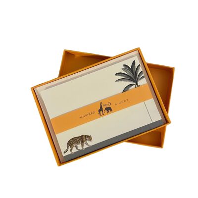 Conjunto de tarjetas de notas "Leopardo merodeador" de Darwin's Menagerie con sobres colocados