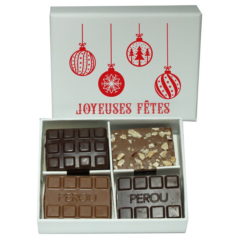 Carré de chocolat Sapin Joyeux Noël Noir Lait - Chocolats Noël