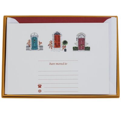 Set di biglietti per cambio indirizzo a tre porte con buste a righe