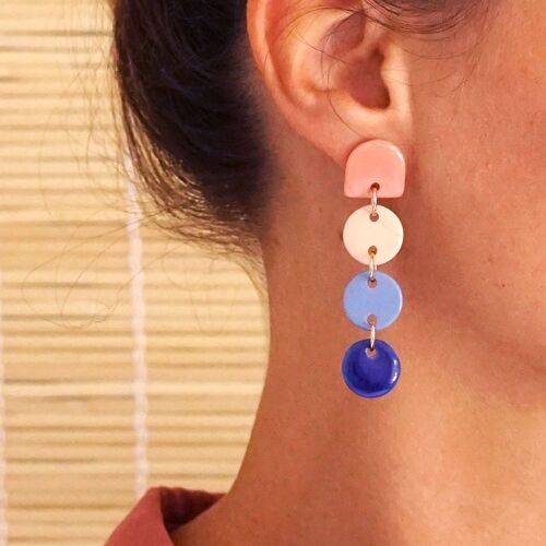 porcelain earrings Arcobaleno ~ coral to kobalt