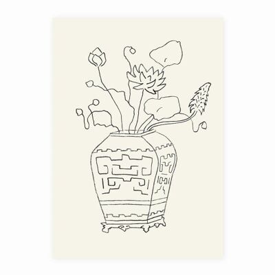 Vase de carte postale avec lotus (risographie)
