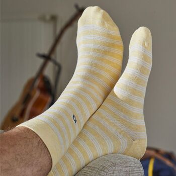 Chaussettes Rayures Fines Jaune Blanc 2