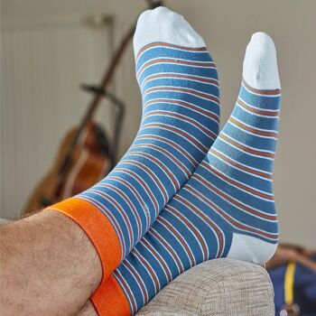 Chaussettes Rayures Fines Bleu Orange 2