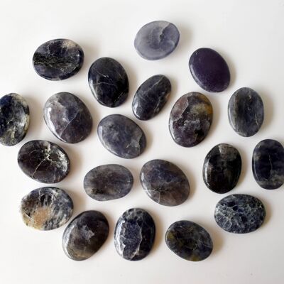 Piedras de palma de iolita pulidas, piedras de bolsillo naturales