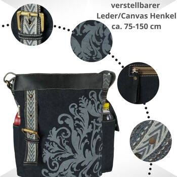 Sac bandoulière noir femme Sunsa. Sac à main en toile et cuir. Sac bandoulière de style vintage. Grand sac bandoulière pour femme. 4