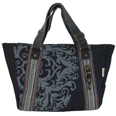 Bolso de mano Sunsa Vegan Shopper negro, bolso bandolera de lona con asa ajustable