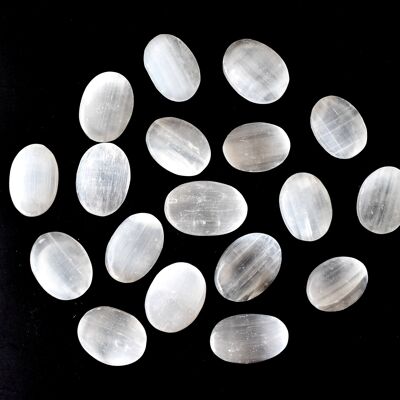 Piedra de palma de selenita pulida, piedras de bolsillo de cristal de selenita