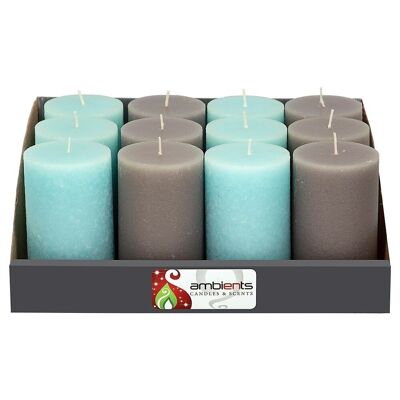 Expositor 12 Velas marmolado azul y gris 10x6 cm 25 horas de duración