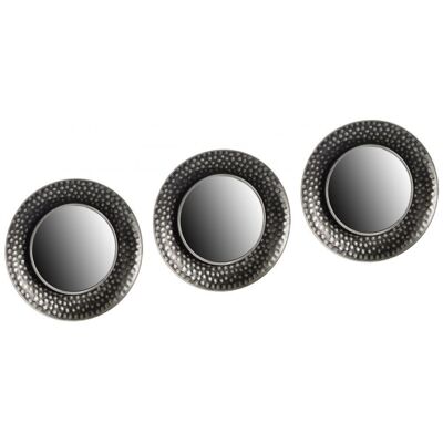 Set 3 espejos decoración negro-plata25cm